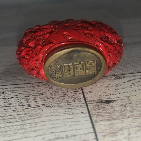 Antique Chinese Snuff Bottle Red Cinnabar Lacquer Resin Bird Tree Water Lilly - Picture 3 of 7